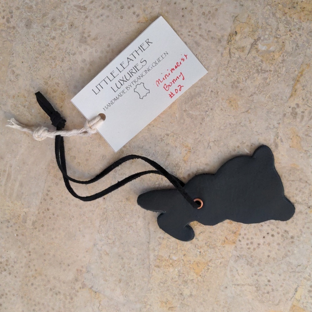 Handmade Genuine Leather Minimalist Bunny Rabbit Bag Charm Black #02 - Picture 2 of 7